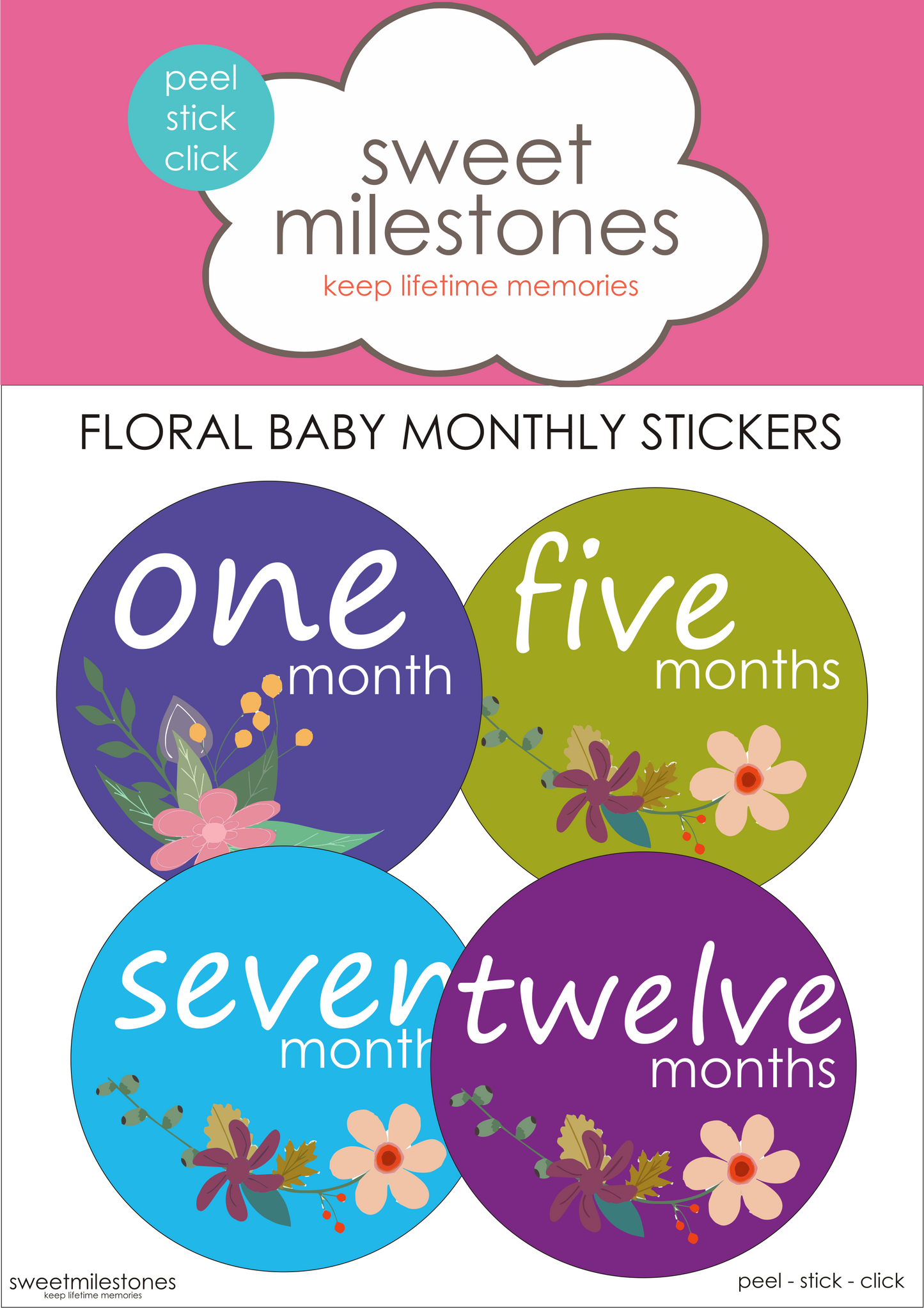 Baby Milestone Monthly Stickers Floral Theme image 0