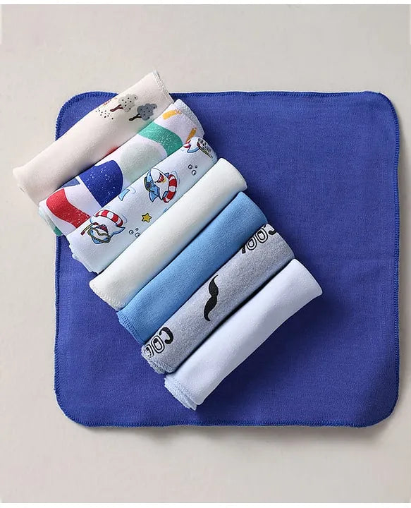 Ben Benny Terry 100% Cotton Knit Wash Cloths with Animal Print Pack of 8 L 21.5 x B 21.5 cm - Multicolor