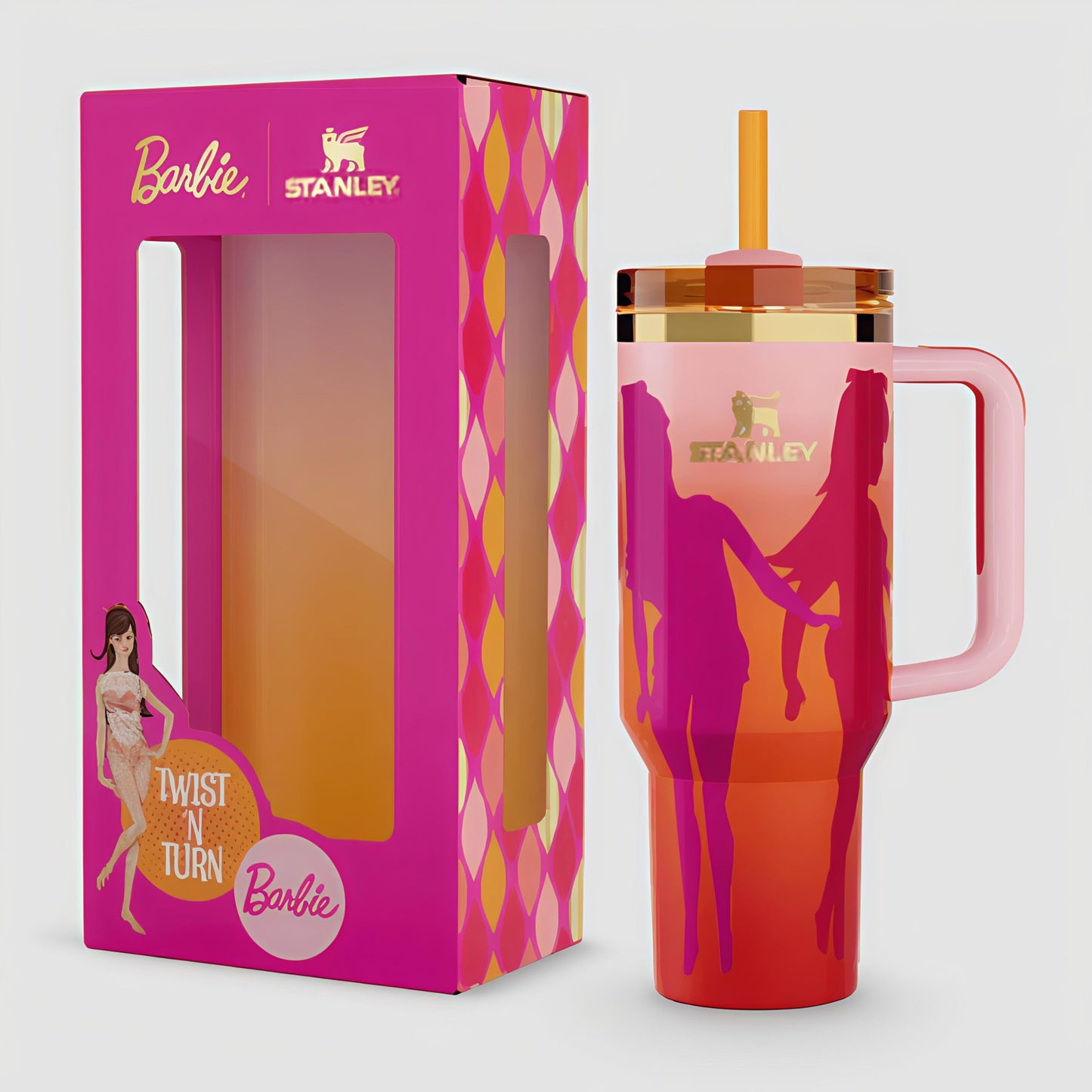 Red / Pink / Gold Stanley Barbie 60s Twist N Turn Quencher Tumbler image 2