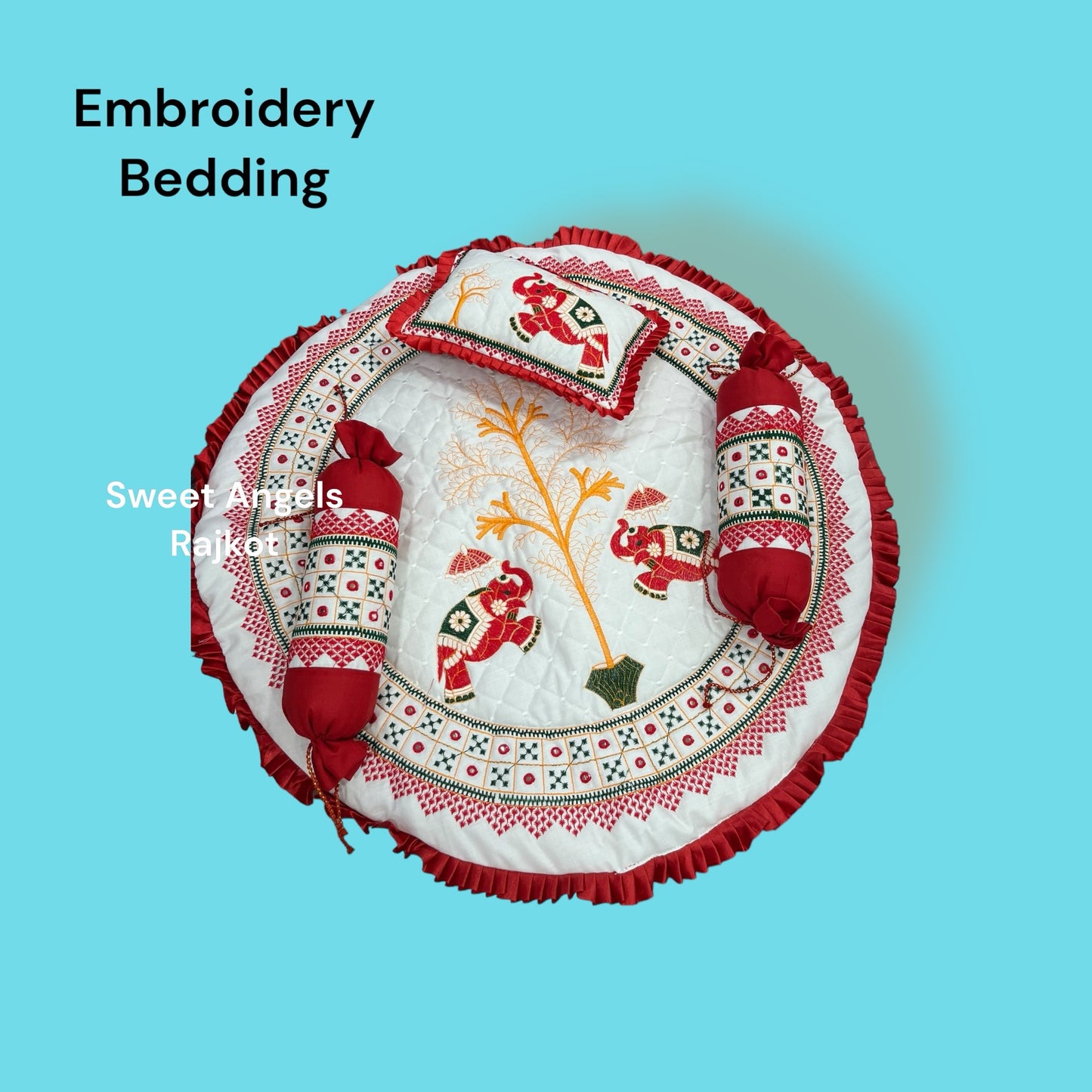 Kaanch mirror Embroidery Godadi Bedding Set for Baby Chatthi image 2