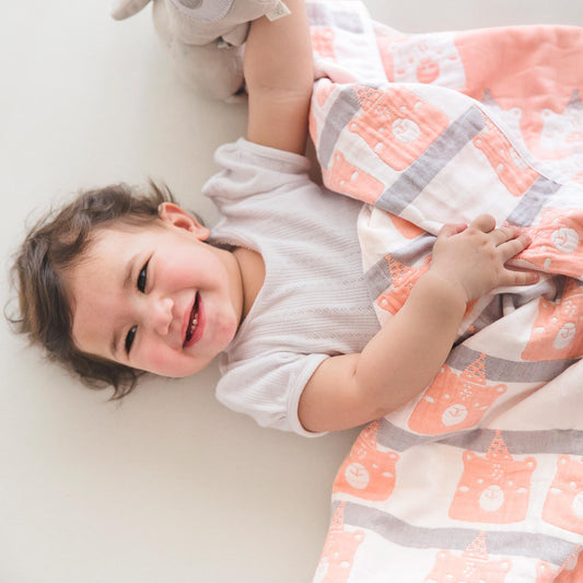 Organic Cotton Blanket - Peach Pink animals image 1