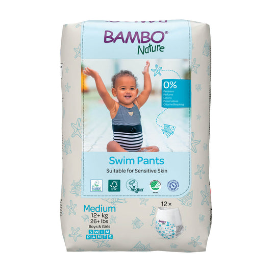 Bambo Nature 12 kg and above Disposable Swim Diaper Pants - Soft 360° Elastic Fit, Chemical-Free & Leakproof Pool Diapers Kids with 12 Count