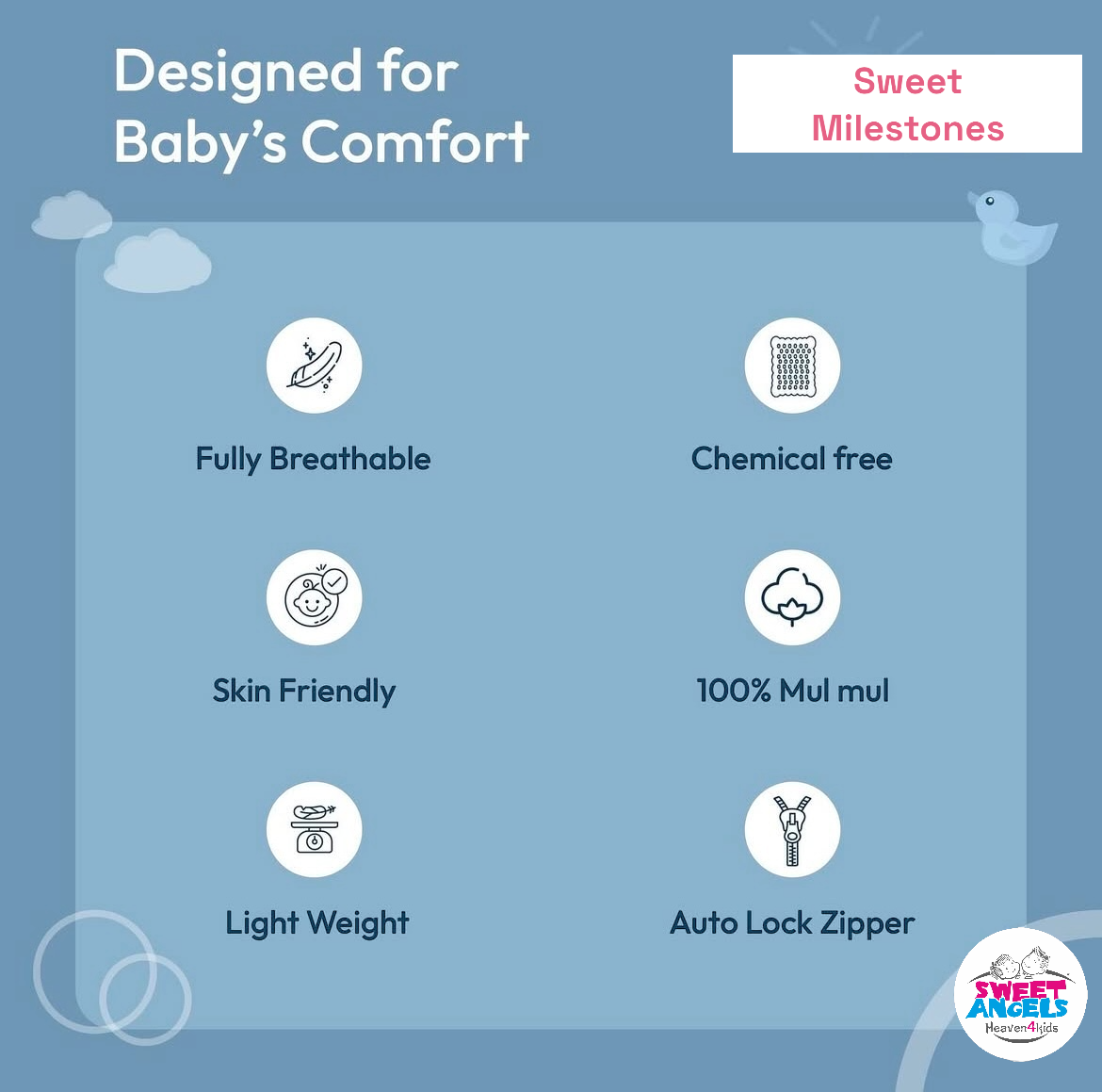 Mul Mul Baby Sleeping Bag (0-1 Yrs) | Soft, Breathable & Lightweight Carry Nest image 5