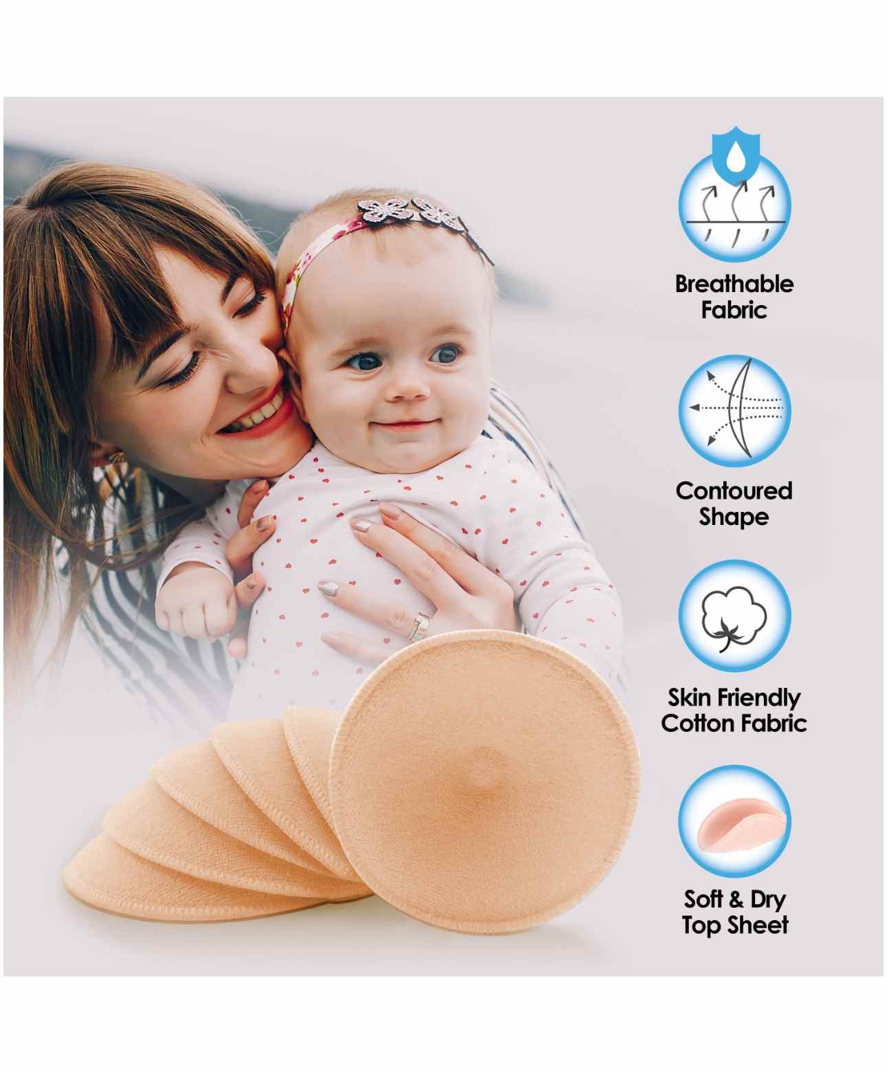 Washable Breast Pads Beige - Pack of 6 image 1