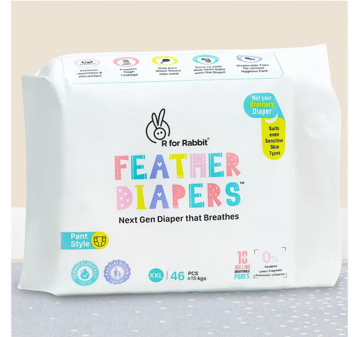 R for Rabbit Feather Diaper Pant Style 46 Pc XXL for Above 15 Kg Babies image 0