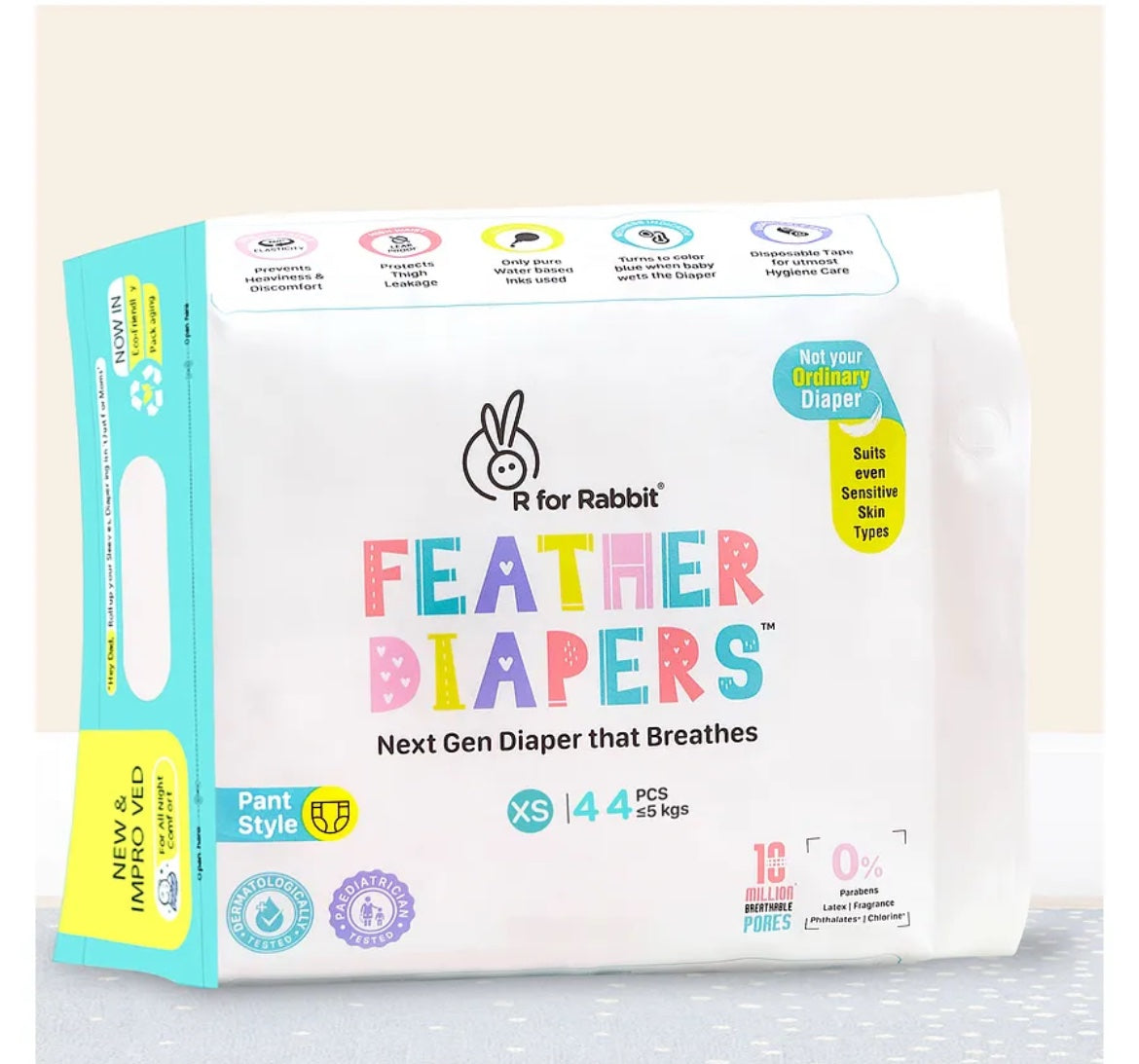 R for Rabbit Feather Diaper XS 44pc 2-5 kg Pant Style image 0