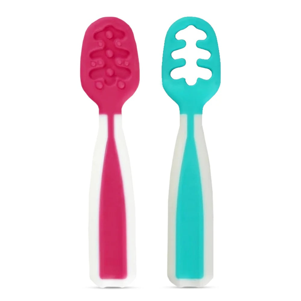 Baby First Stage Feeding Teething SPOON - pink & green image