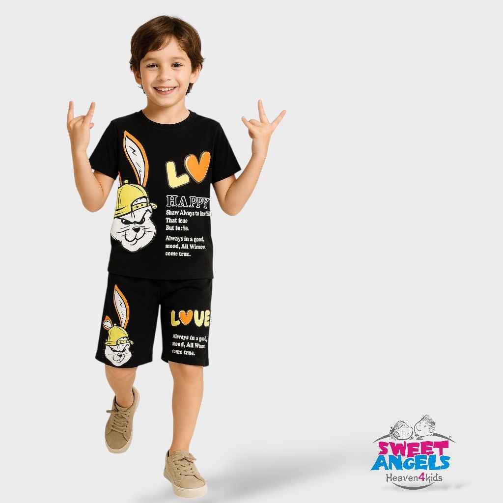 Hip Hop Kids Unisex Co Ord Set 3 to 10 years Love Bunny Black image 0