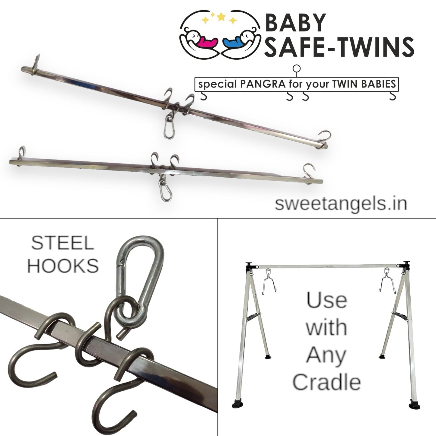 Baby Safe - TWINS baby Steel pangra for any Cradle Ghodiya image 2