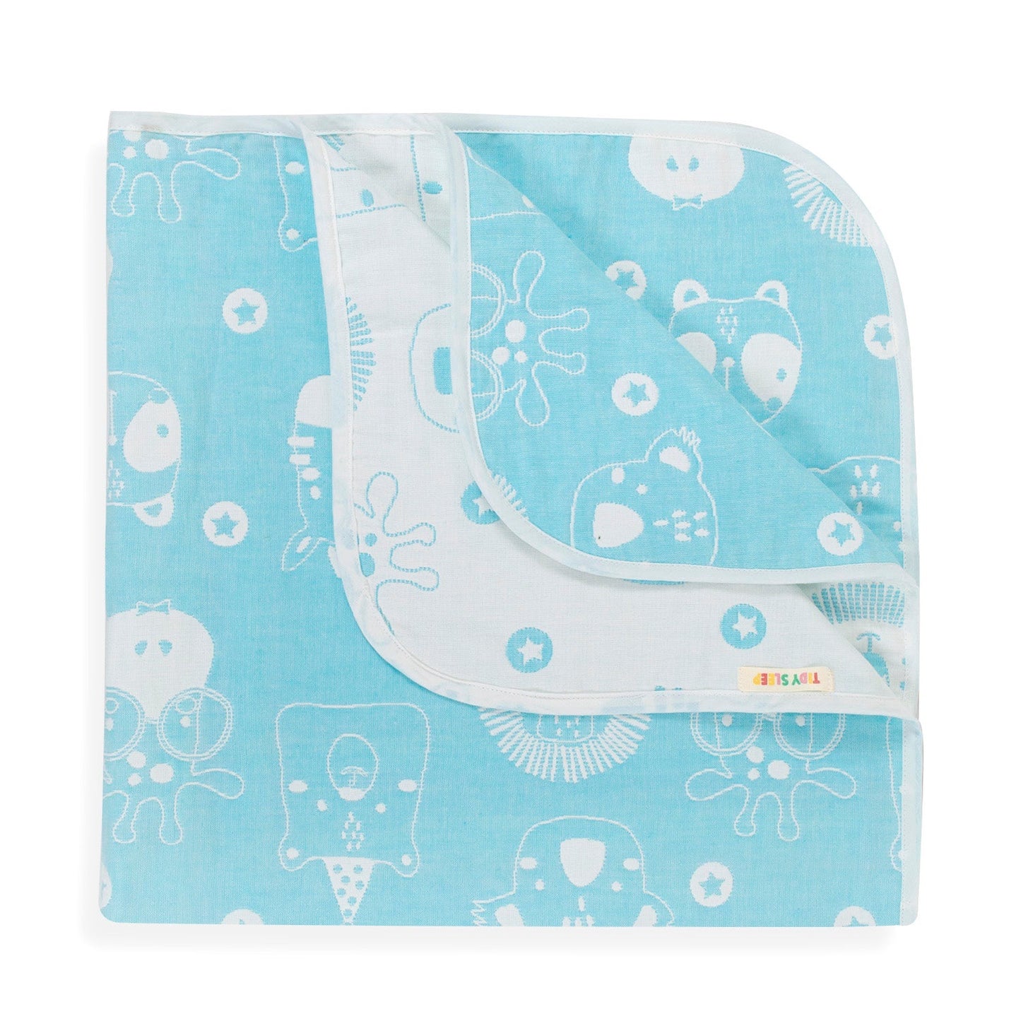 Organic Cotton  Blanket - Blue Animals image 4
