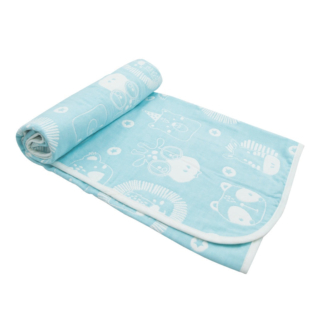 Organic Cotton  Blanket - Blue Animals image 0