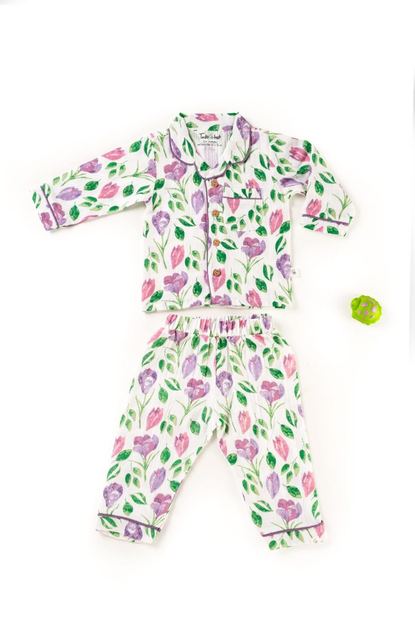 Muslin Colar Baby Tulip Night Suits - 12 to 18 m image