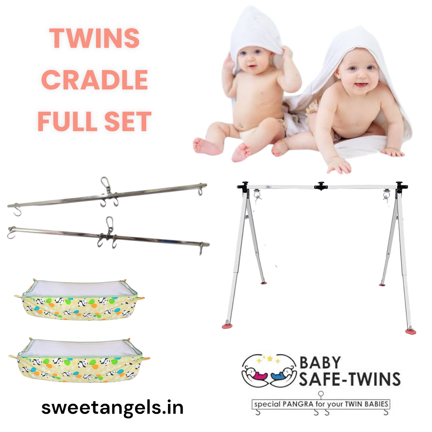Baby Safe Twins Cradle Full Set – Foldable Stainless Steel Ghodiya with Separate KhoyaBaby Safe Twins Cradle Full Set – Foldable Stainless Steel Ghodiya with Separate Khoya image 0