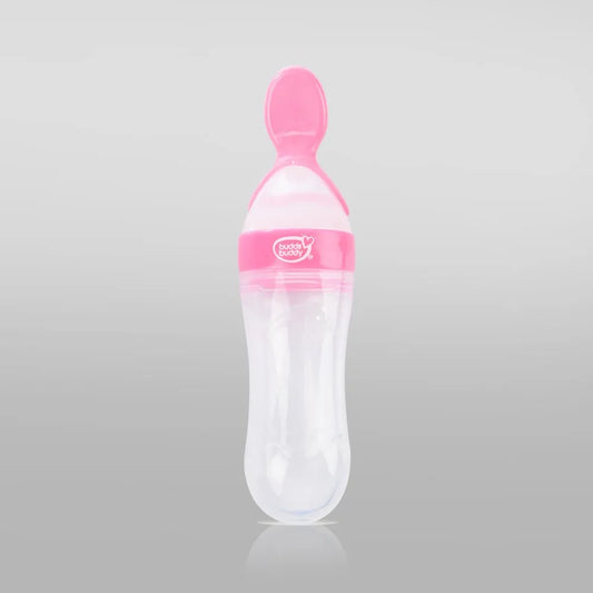 Spoon Bottle squeezy silicon baby food feeder pink image 0
