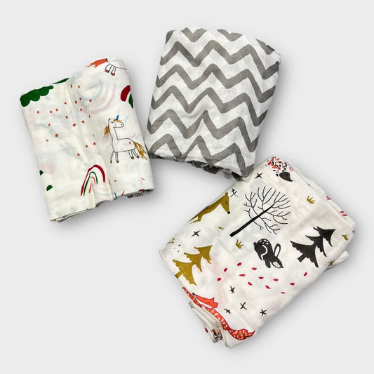 Luxury Organic Cotton Baby Throws - Pack of 3 | Soft &amp; Breathable Muslin Swaddle Blankets image 0