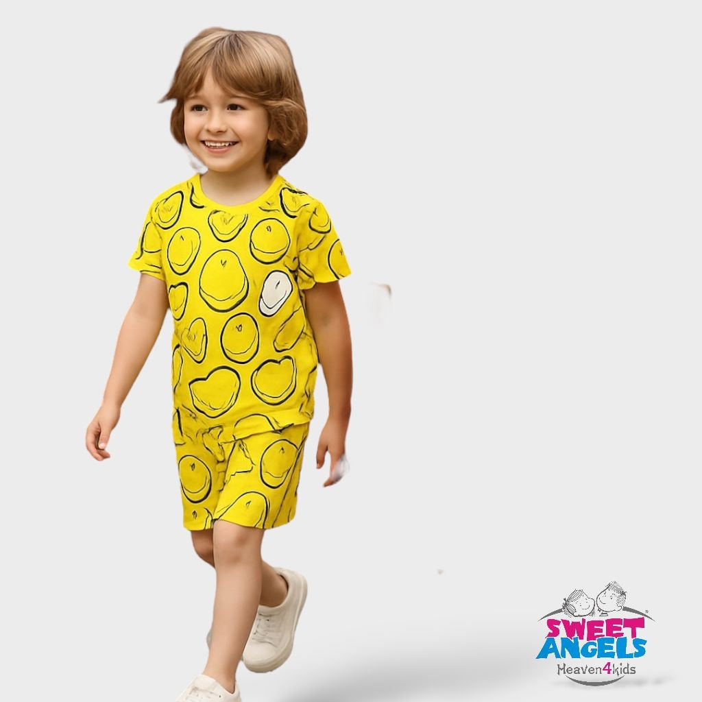 Hip Hop Kids Unisex Co Ord Set 3 to 10 years Smiley Yellow image 0