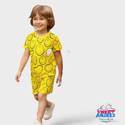 Hip Hop Kids Unisex Co Ord Set 3 to 10 years Smiley Yellow image 0