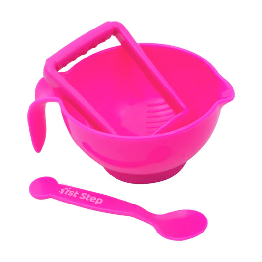Portable Grinding Feeding Masher/Serving Bowl for Baby Food Preparation with Spoon - Pink image 0