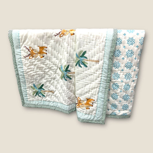 Kids organic Comforter Dohar 40x60 inch Reindeer image 0