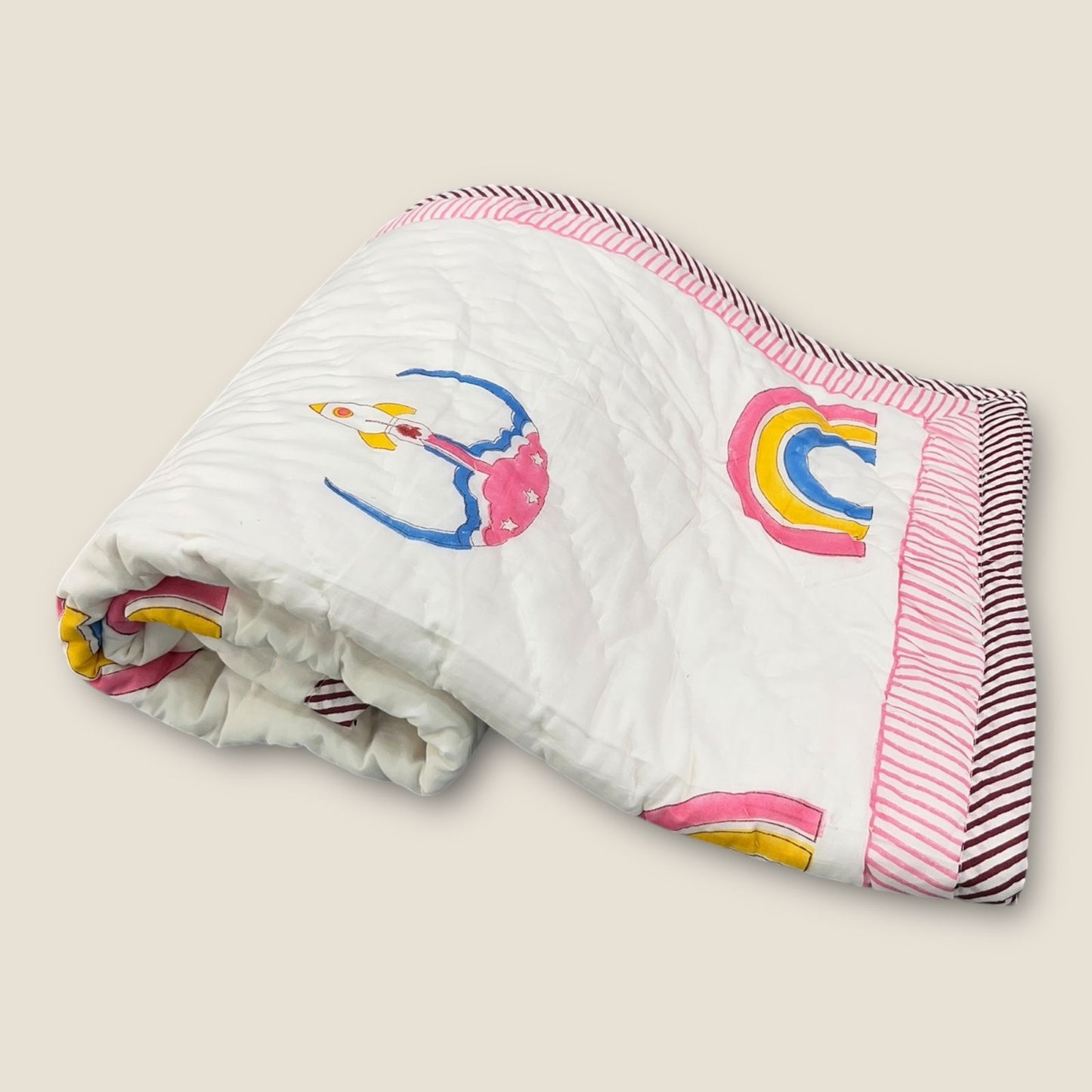 Kids organic Comforter Dohar 40x60 inch Rainbow image 1