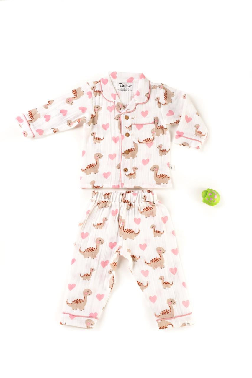 Muslin Colar Baby Dino Night Suits - 9 to 12 m image