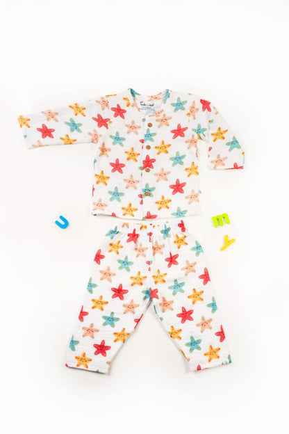 Muslin Baby 0 3 6 9 months Stars Night Suits Organic - 0 to 3 m image