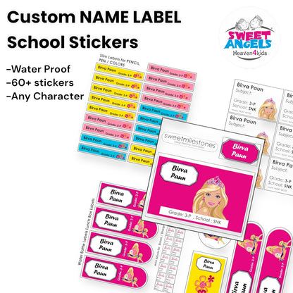 Custom Waterproof Name Label Stickers for Kids – 70+ Stickers | Personalized with Name, Class, School & Character Theme image 1