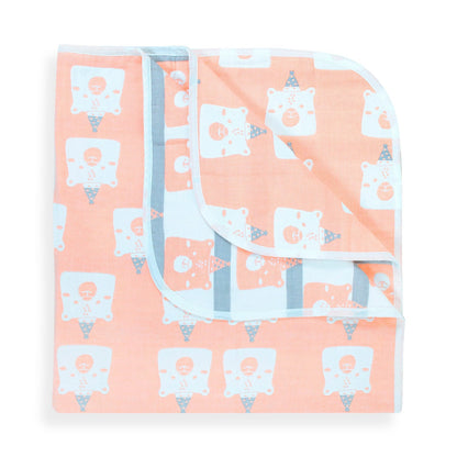 Organic Cotton  Blanket - Peach Pink animals image 3