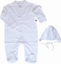 Baby White Full Sleeper/Romper with Feet+White Cap