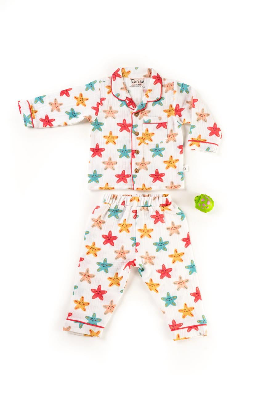 Muslin Colar Baby Stars Night Suits - 24 to 36 m image