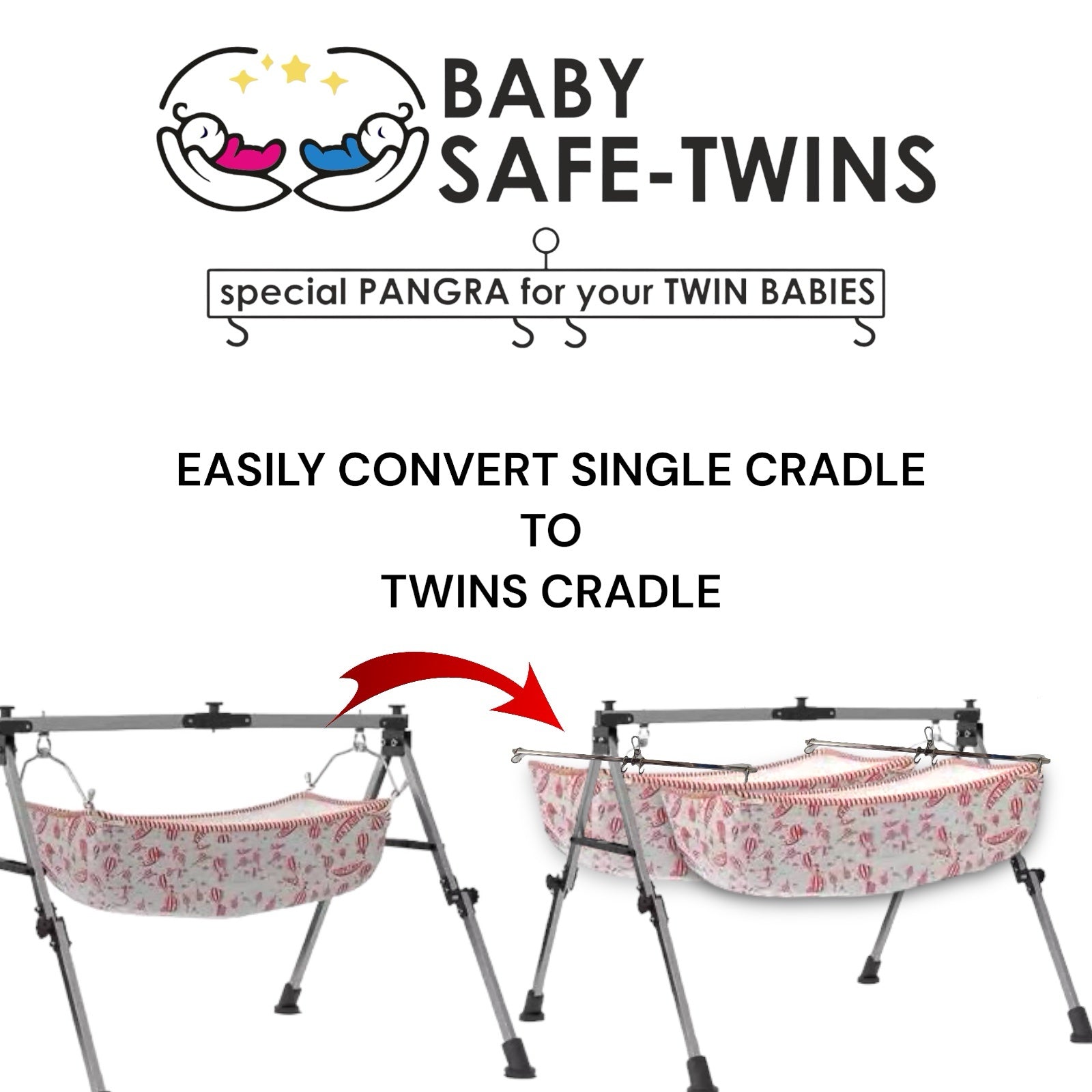 Baby Safe Twins Cradle Full Set – Foldable Stainless Steel Ghodiya