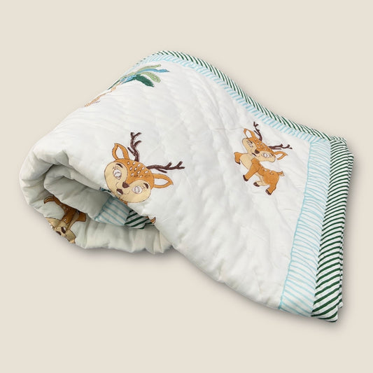 Kids organic Comforter Dohar 40x60 inch Reindeer image 1