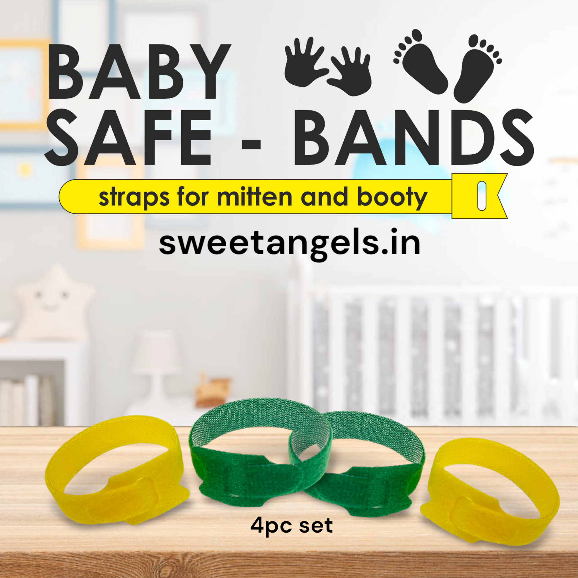 Baby Safe Bands - Straps for Mitten and Booty yellow green combo image 0