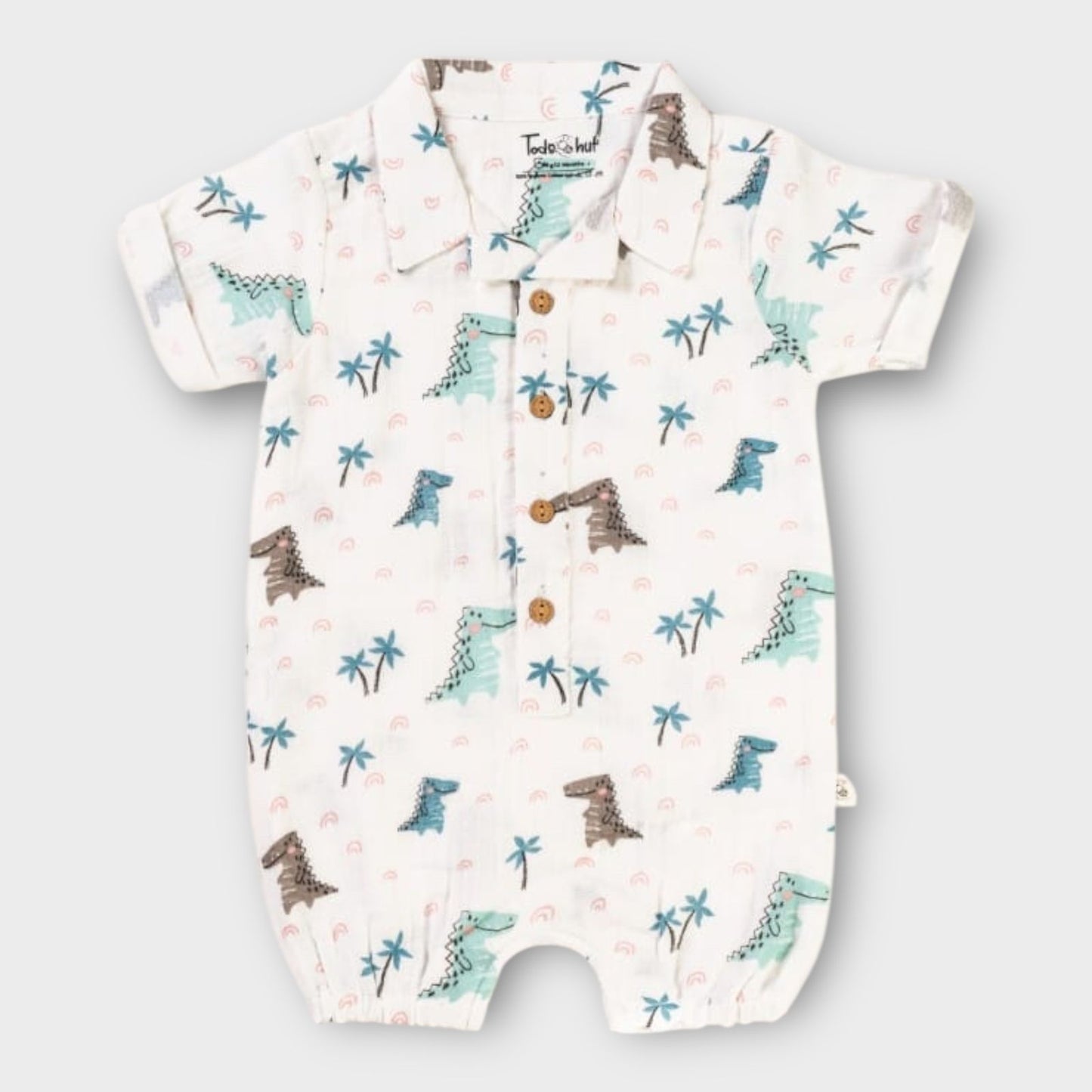 Muslin Romper Boys Dino – Soft, Organic & Breathable Baby Outfit - 9 to 12 m image