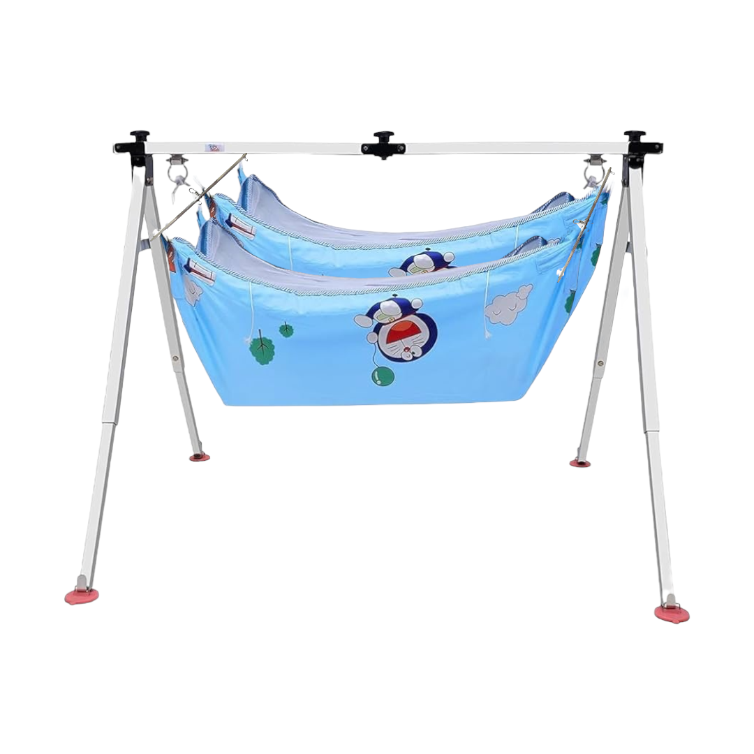 Baby Safe Twins Cradle Full Set – Foldable Stainless Steel Ghodiya with Separate KhoyaBaby Safe Twins Cradle Full Set – Foldable Stainless Steel Ghodiya with Separate Khoya image 1