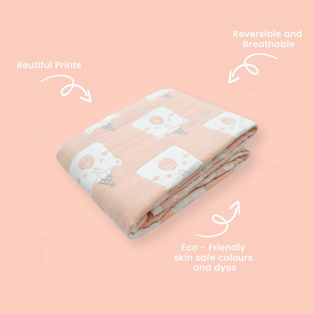 Organic Cotton  Blanket - Peach Pink animals image 2