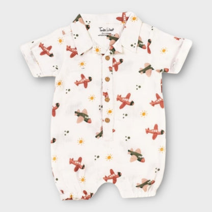 Muslin Romper Boys Airplane – Soft, Organic & Breathable Baby Outfit - 9 to 12 m image