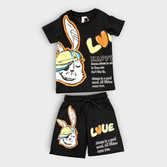 Hip Hop Kids Unisex Co Ord Set 3 to 10 years Love Bunny Black image 1