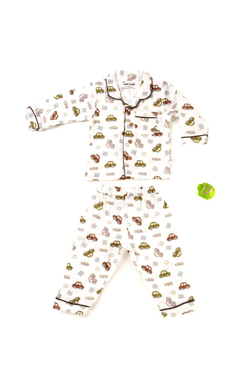 Muslin Colar Baby Cars Night Suits - 24 to 36 m image