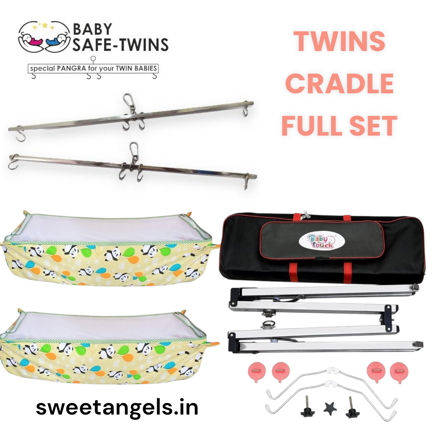 Baby Safe Twins Cradle Full Set – Foldable Stainless Steel Ghodiya with Separate KhoyaBaby Safe Twins Cradle Full Set – Foldable Stainless Steel Ghodiya with Separate Khoya image 2
