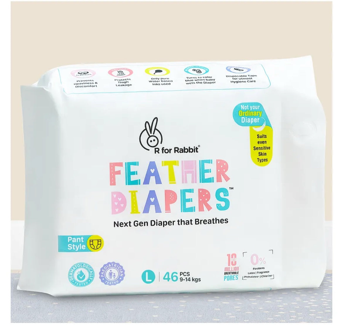 L 46pc Above 9 to 14 kg R for Rabbit Feather Diaper Pant Style image 0