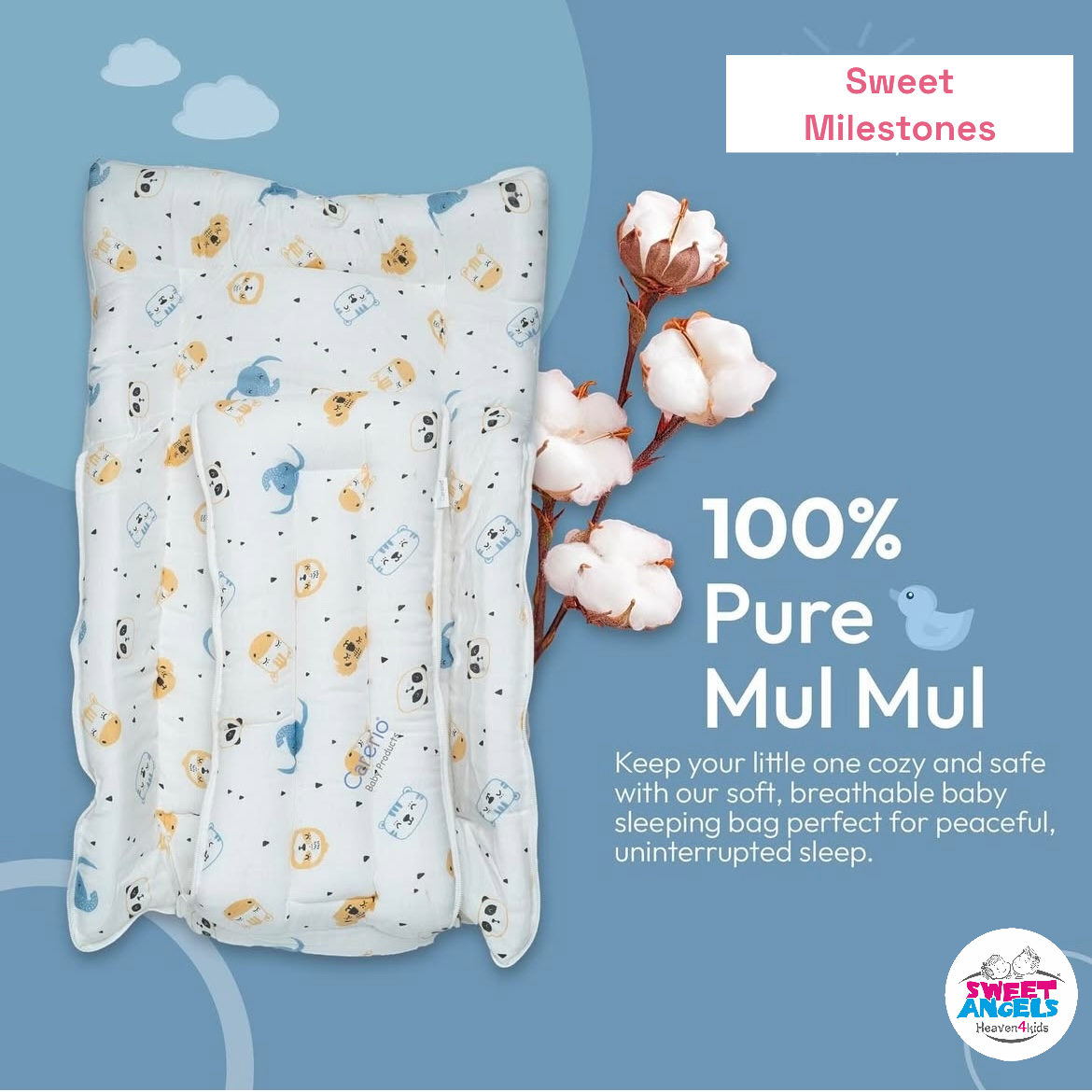 Mul Mul Baby Sleeping Bag (0-1 Yrs) | Soft, Breathable & Lightweight Carry Nest image 1