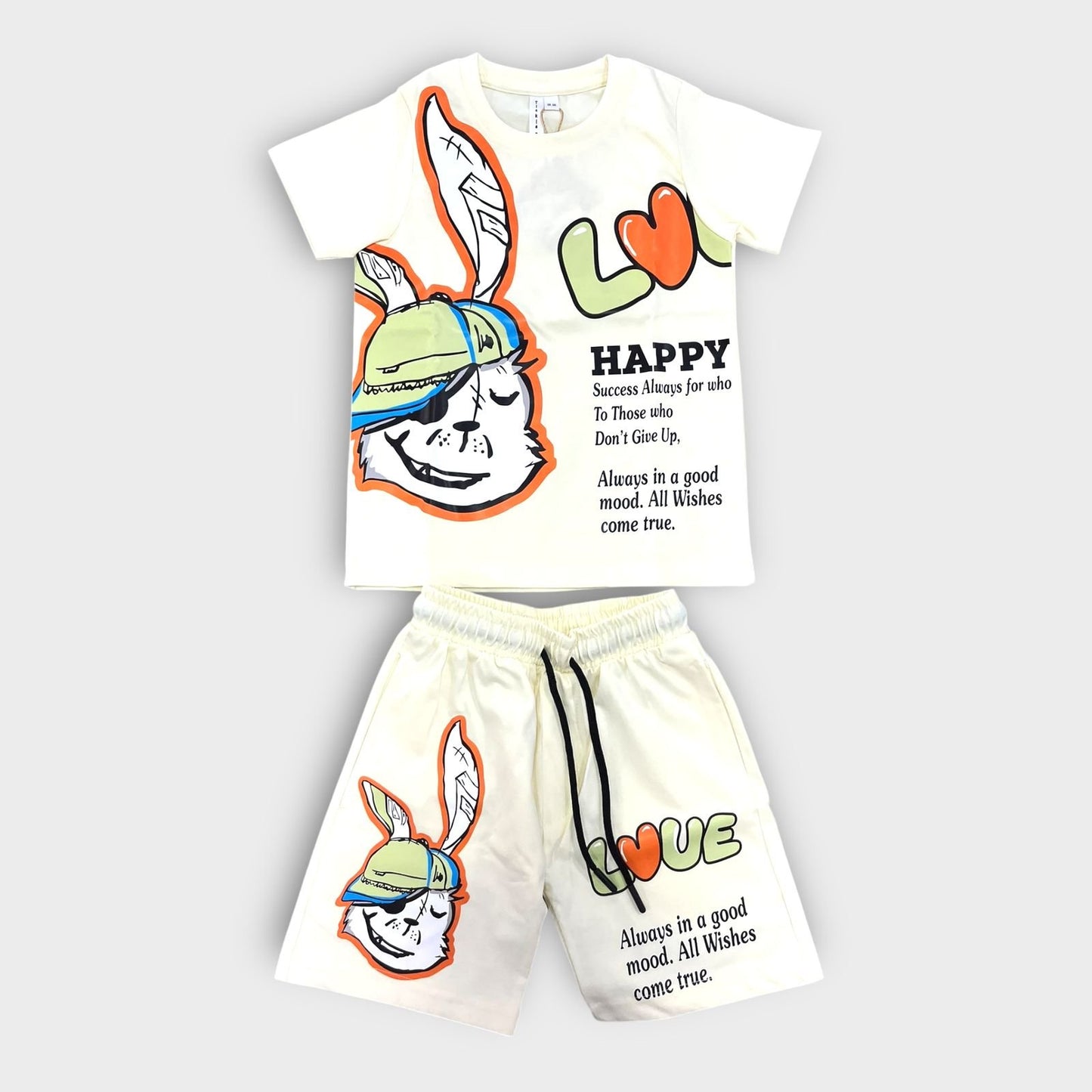 Hip Hop Kids Unisex Co Ord Set 3 to 10 years Love Bunny Beige image 0