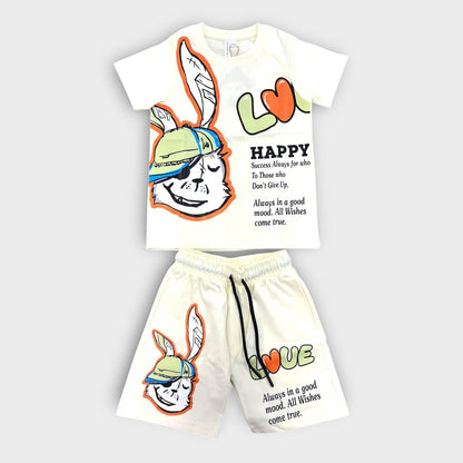 Hip Hop Kids Unisex Co Ord Set 3 to 10 years Love Bunny Beige image 0