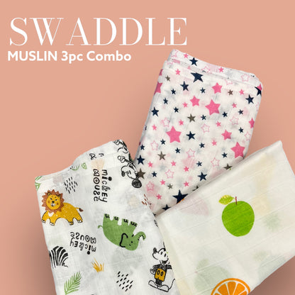 Muslin Swaddle Wrapper 3-Piece Combo – Soft, Breathable Baby Blankets with Adorable Prints image 0