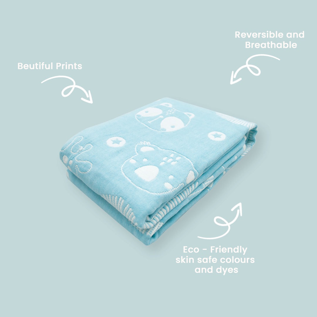 Organic Cotton  Blanket - Blue Animals image 3