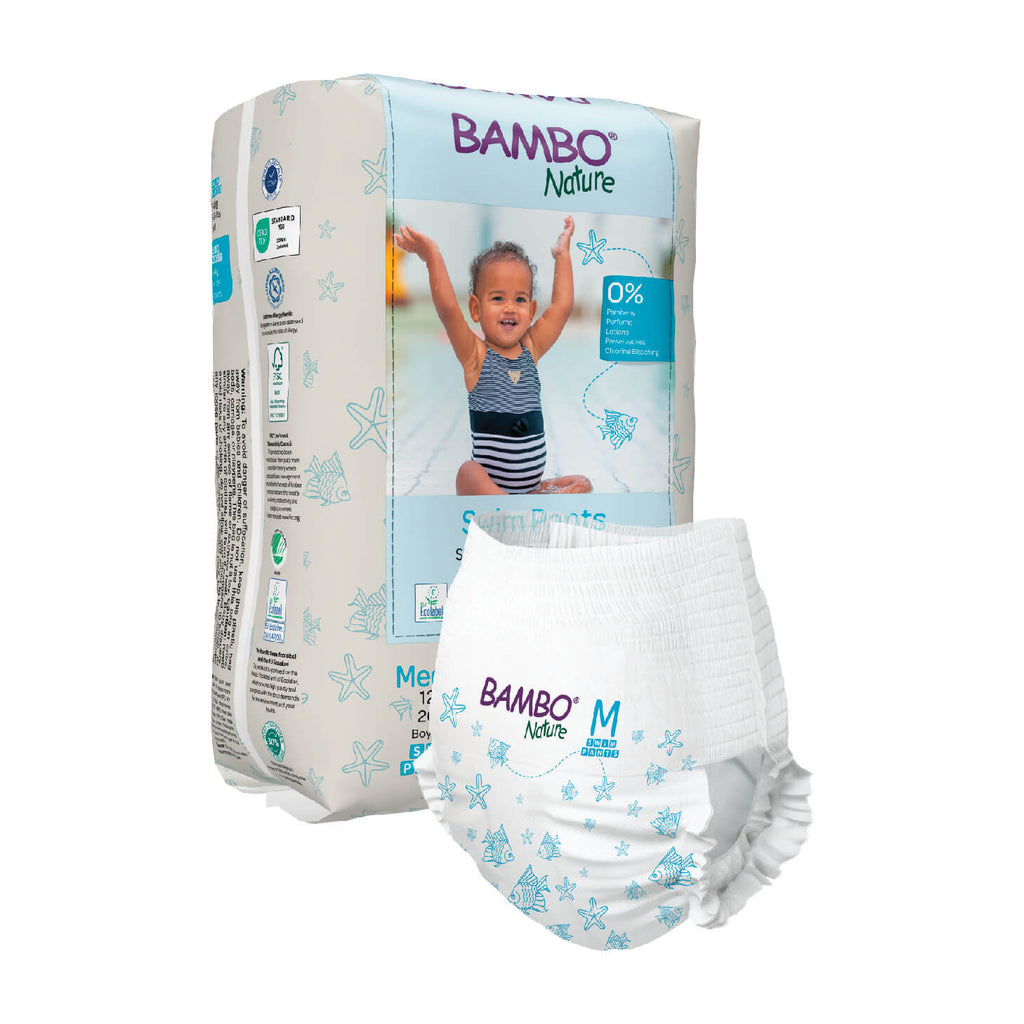 Bambo Nature 12 kg and above Disposable Swim Diaper Pants - Soft 360° Elastic Fit, Chemical-Free & Leakproof Pool Diapers Kids with 12 Count
