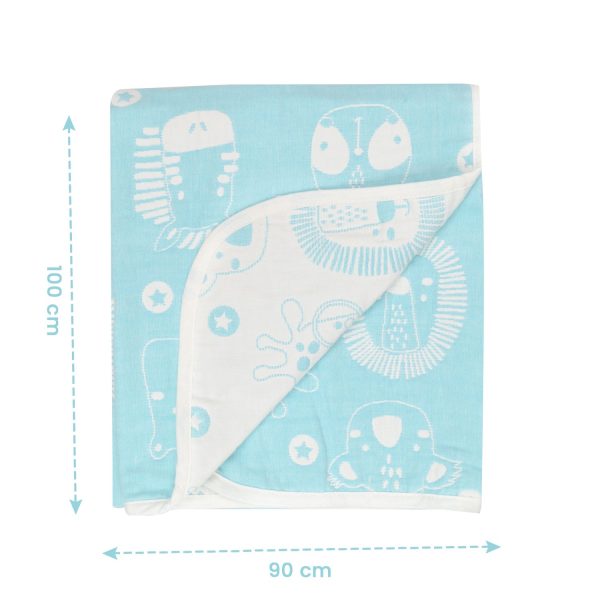 Organic Cotton  Blanket - Blue Animals - Image 3