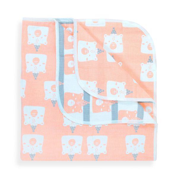 Organic Cotton  Blanket - Peach Pink animals - Image 4