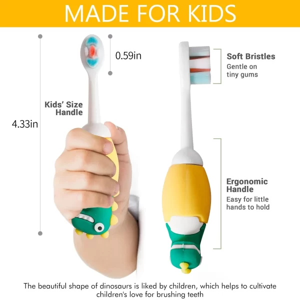 Baby Dinosaur Microfiber Soft Bristles Toothbrush for Kids Age 2+ (Pack of 1) - Image 2